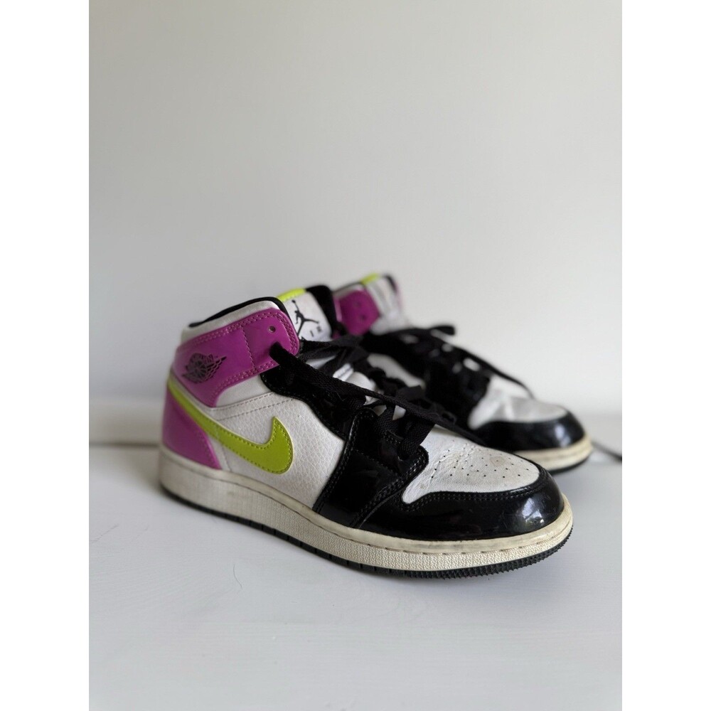 Nike Air Jordan 1 Mid GS White Black Pink Volt Sneakers Youth 5Y EUR 37.5